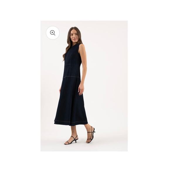 NWT Zoe and Claire Denim Midi Dress A-Line Dark Wash XL Long Modest Sleeveless - Picture 3 of 16